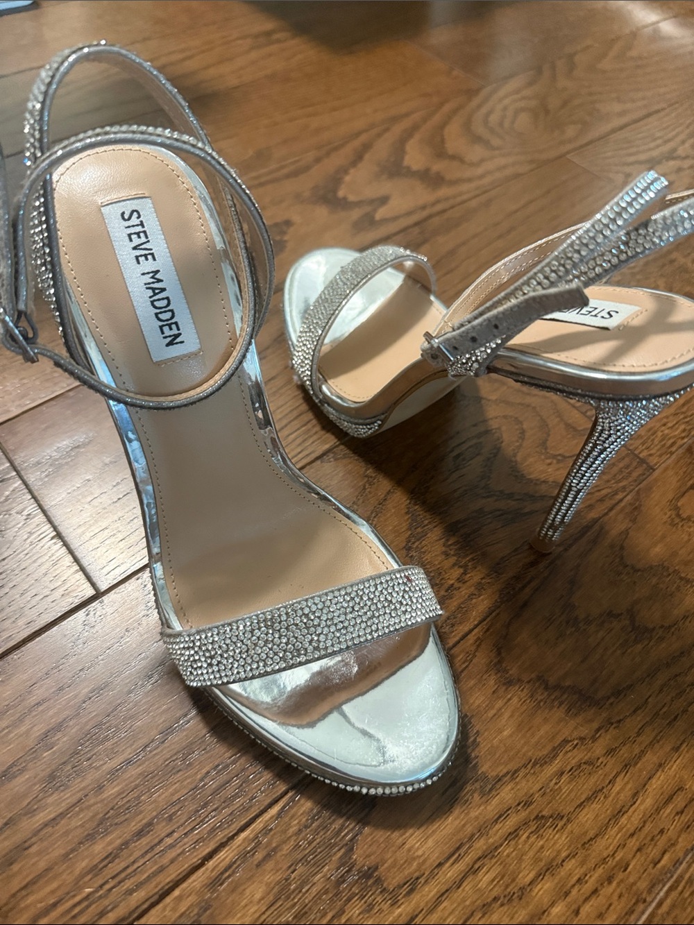 Steve Madden Silver Rhinestone Strappy Stiletto Sandals